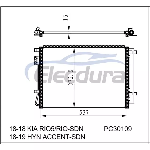 97606H9100 Kia Rio5 2018+ A/C 콘덴서 16mm 코어
