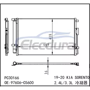 97606C5600 Kia Sorento 2019–2020 Klimakondensator, 16 mm Kern