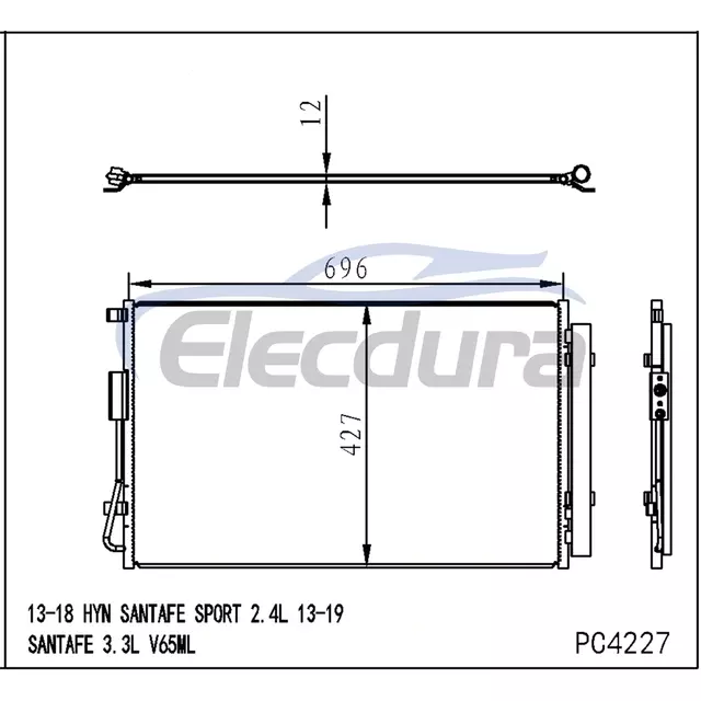 976062W500 Hyundai Santafe Sport 2013-2018 2.4LA/C Condenser 12mm Core