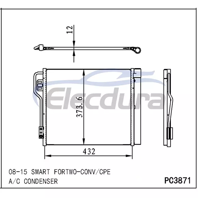 4515000054 Mercedes-Benz Smart Fortwo 2008-2015 A/C Condenser 16mm Core