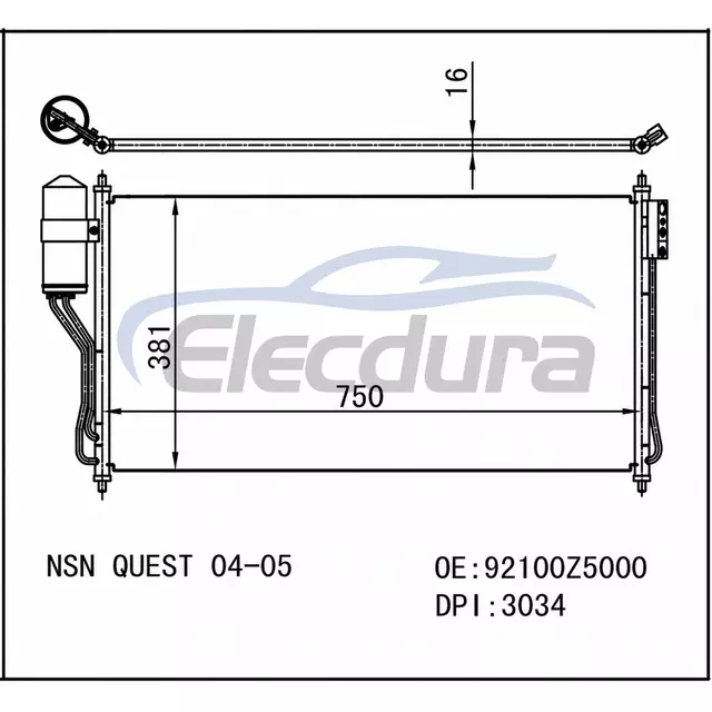921005Z000 Nissan Quest 2004-2005 Sestava kondenz&aacute;toru klimatizace 16mm j&aacute;dro