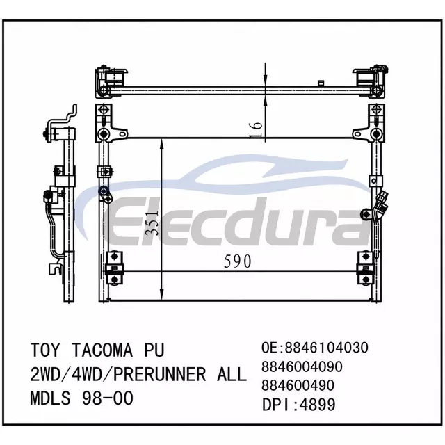 8846052040 Toyota Echo 2000-2002 A/C 콘덴서