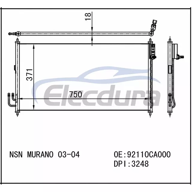 92110CA000 Nissan Murano 2003-2004 Skraplacz klimatyzacji 16mm rdzeń