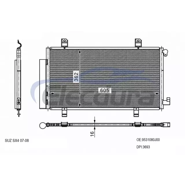 9531080J00 Suzuki Sx4 2007-2008 A/C kondenz&aacute;tor 16mm j&aacute;dro