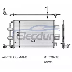 1C0820413F Volkswagen Kever 2006-2009 2.5LA/C Condensor