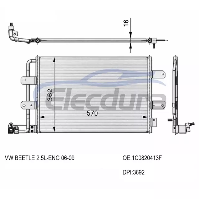 1C0820413F Volkswagen Beetle 2006-2009 2.5LA/C skraplacz