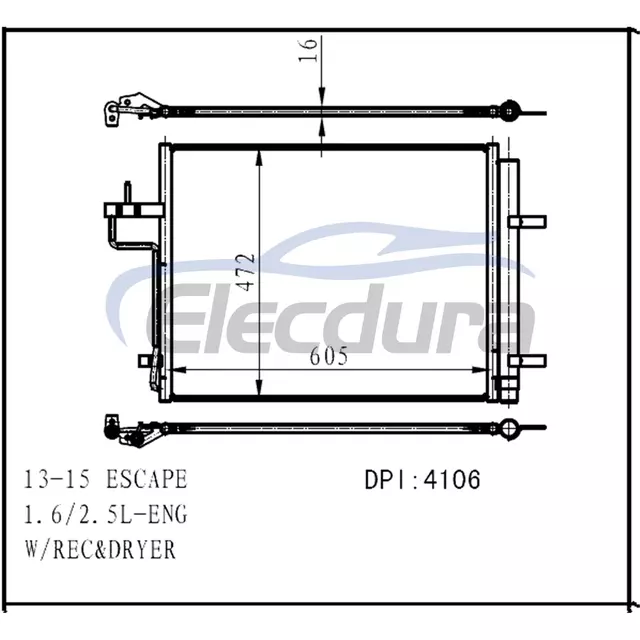 CV6Z19712B Ford Escape 2013-2015 Skraplacz klimatyzacji 16mm rdzeń