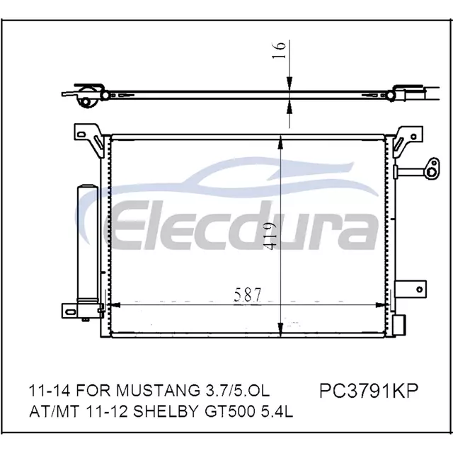AR3Z19712A Ford Mustang 2011-2014 Condensatore A/C Nucleo da 16 mm