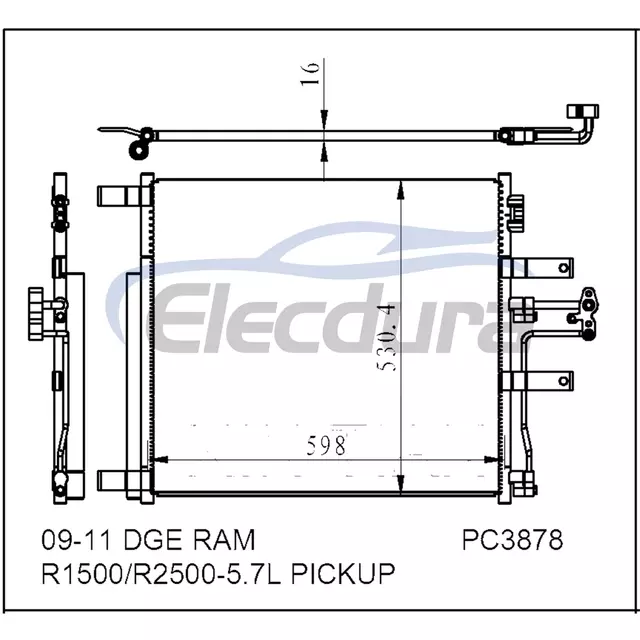 52014588AB Dodge Ram 1500 2009-2011 A/C kondenz&aacute;tor, 16 mm-es mag