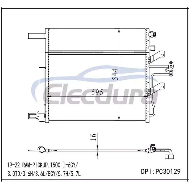 68312697AC Dodge Ram-Pickup 1500 2019-2022 3.0TD / 3.6H / 3.6LA/C kondenz&aacute;tor vevővel/sz&aacute;r&iacute;t&oacute;val, 16 mm-es mag