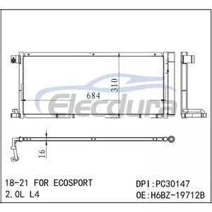 H6BZ-19712B Ford Ecosport 2018-2021 2.0LA/C Zesp&oacute;ł skraplacza 0,63 IN Rdzeń