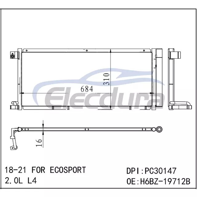 H6BZ-19712B Ford Ecosport 2018-2021 2.0LA/C مجموعة المكثف 0.63 بوصة الأساسية