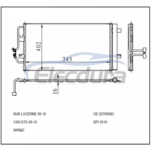25769583 Buick Lucerne 2006-2011 алюмінієвий конденсатор кондиціонера