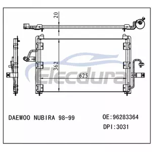 96283364 Daewoo Nubira 1998–1999 A/C-Kondensator, 20 mm Kern
