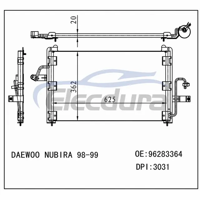 96283364 Daewoo Nubira 1998-1999 Конденсер A/C 20мм сердечник