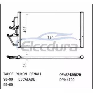 52486529 espessura do n&uacute;cleo do condensador 26mm de Cadillac Escalade 1999-2000 A/C