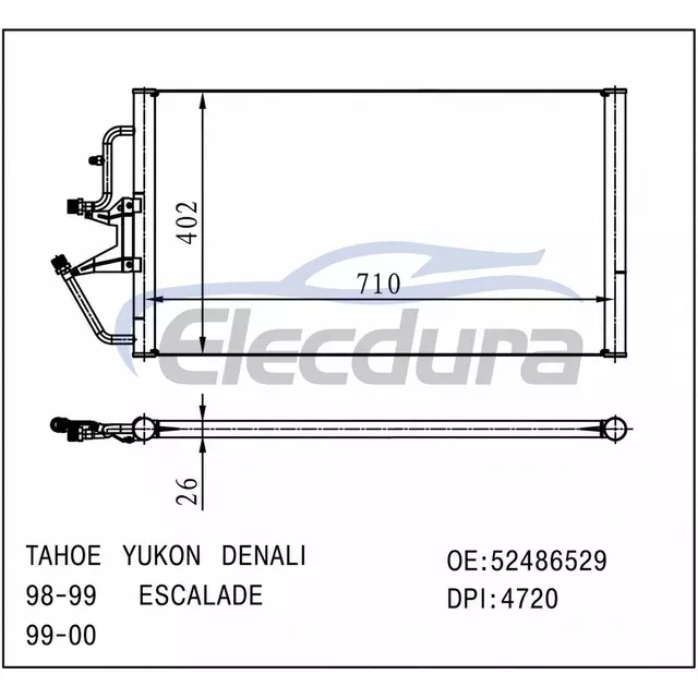 52486529 Cadillac Escalade 1999-2000 Condenseur de climatisation 26 mm &Eacute;paisseur de noyau