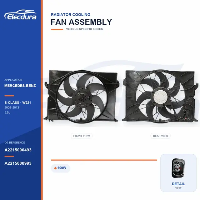 K&oslash;lerventilator komplet til Mercedes-Benz W221 600W A2215000493 Bulk Supply