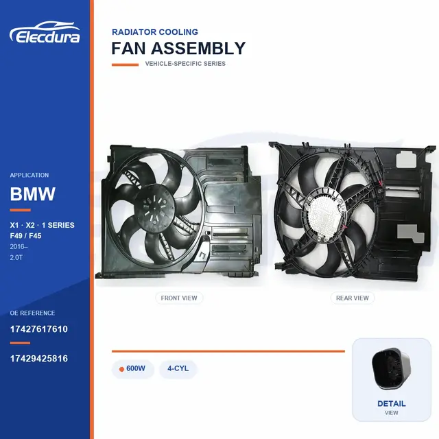 Ensemble ventilateur de refroidissement de radiateur pour BMW F49 / F45 600 W 17427617610 Alimentation en vrac
