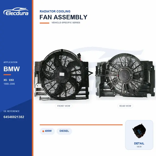 Ensemble ventilateur de refroidissement de radiateur pour BMW E53 400W 64546921382 Alimentation en vrac