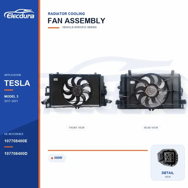 Conjunto de ventilador de refrigera&ccedil;&atilde;o do radiador para Tesla Model 3 300W 107708400E Bulk Supply