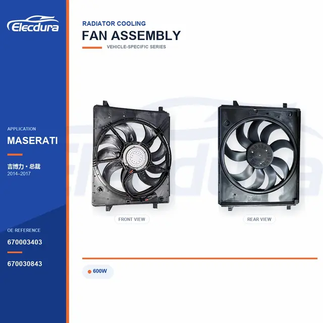 Ansamblu ventilator de răcire radiator pentru Maserati Ghibli / Quattroporte 600W 670003403 Bulk Supply