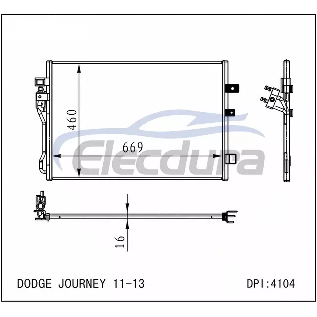 68102117AA Dodge Dge Journey 2011-2015 A/C kondenz&aacute;tor, 16 mm-es mag