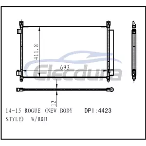 921004BA0A Nissan Rogue 2014-2015 A/C คอนเดนเซอร์ 12 มม. Core