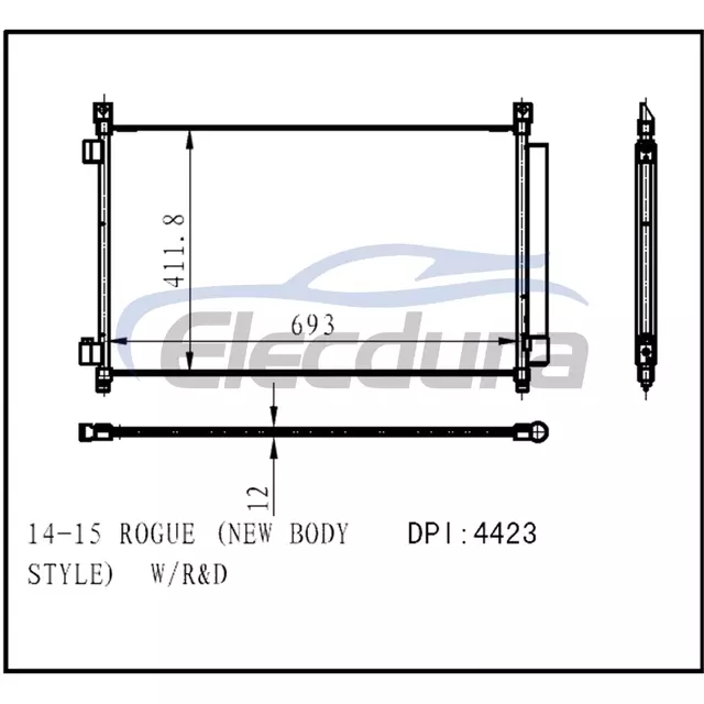 921004BA0A Nissan Rogue 2014-2015 A/C kondenz&aacute;tor 12mm j&aacute;dro