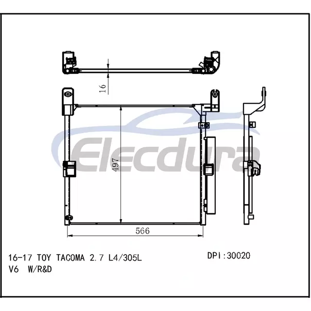 8845004011 Toyota Toy Tacoma 2 7 L4 2016-2017 L4/3.5L/V6 n&uacute;cleo do condensador 16mm do A/C