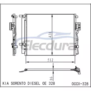 97606-2B700 Hyundai Santa Fe 2006+ 2.2DA/C kondenz&aacute;tor szerelv&eacute;ny, 16 mm-es mag