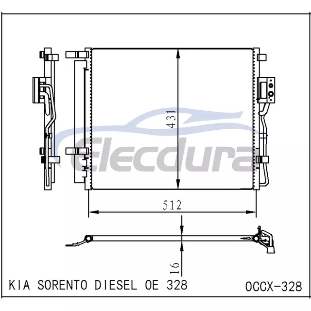 97606-2B700 Hyundai Santa Fe 2006+ 2.2DA/C Kondensatorbaugruppe 16 mm Kern