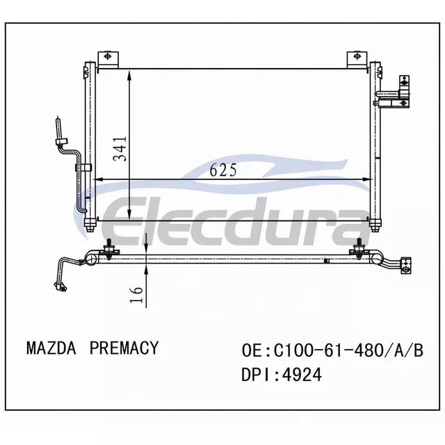 BJ0E61480A Mazda Premacy 1999-2001 A/C kondenz&aacute;tor 16mm j&aacute;dro