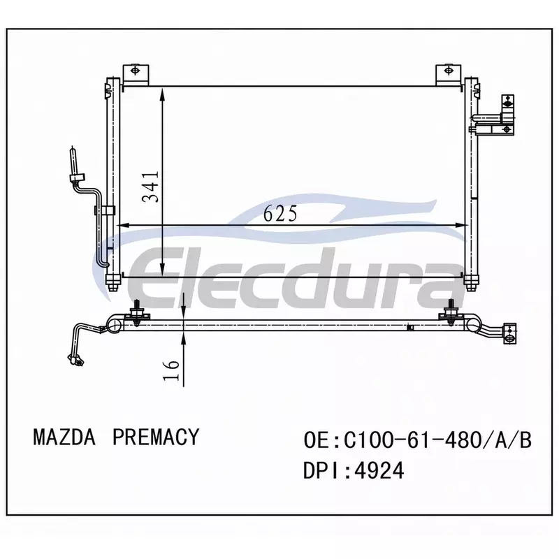 BJ0E61480A Mazda Premacy 1999-2001 A/C kondenz&aacute;tor 16mm j&aacute;dro
