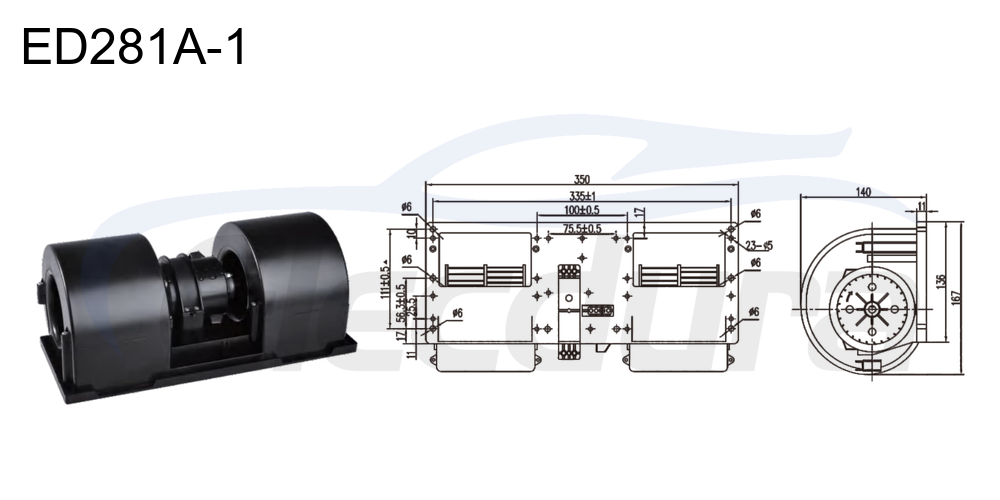 Conjunto de motor soprador 27V 380W HVAC , fluxo de ar de 1000m&sup3;/h