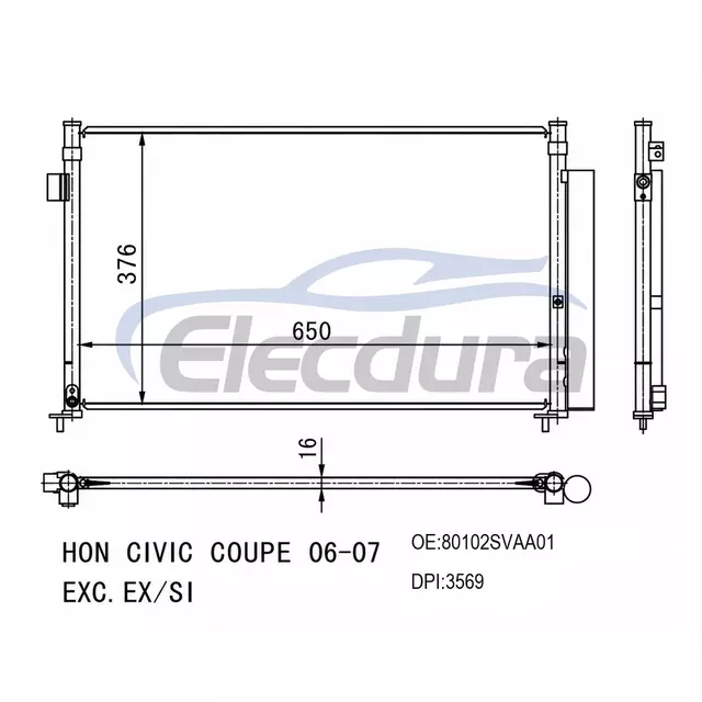 80102SVAA01 Condensatore A/C Honda Civic Exc Ex 2006-2007