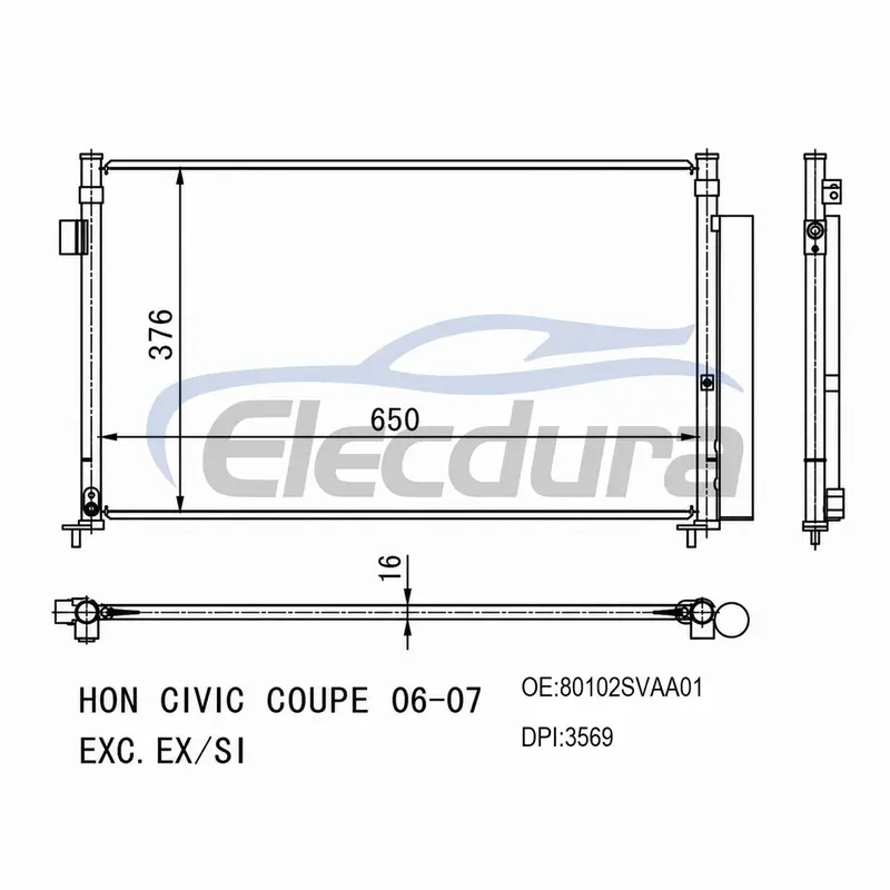 80102SVAA01 Honda Civic Exc 2006-2007 คอนเดนเซอร์ A/C