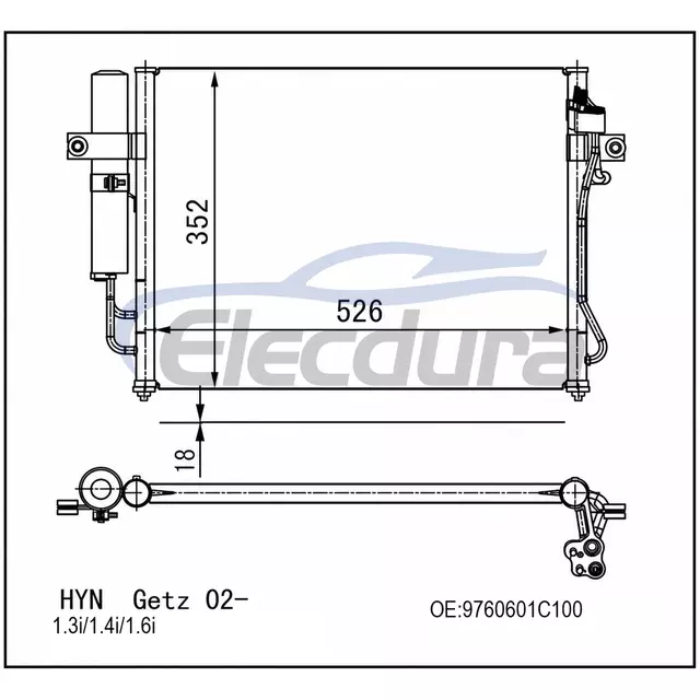 976061C100 Hyundai Getz 1 3i 2002+ Condenseur de climatisation
