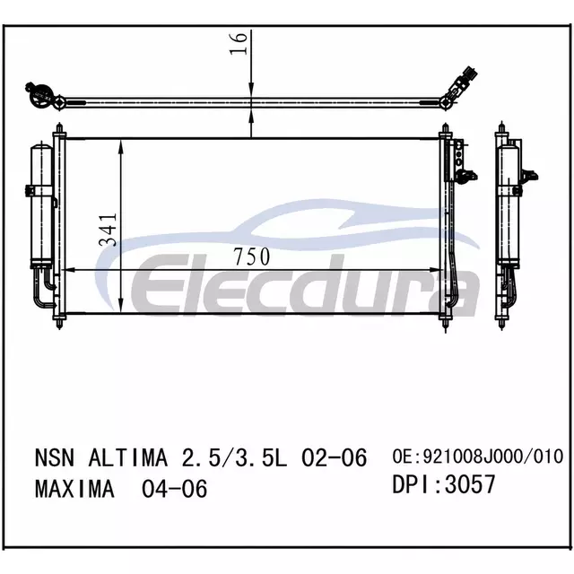 921104L010 日産マキシマ 2004-2008 A/C コンデンサー 16mm コア