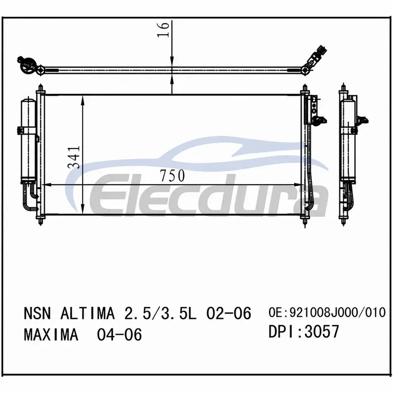921104L010 Nissan Maxima 2004-2008 A/C-condensor 16 mm kern