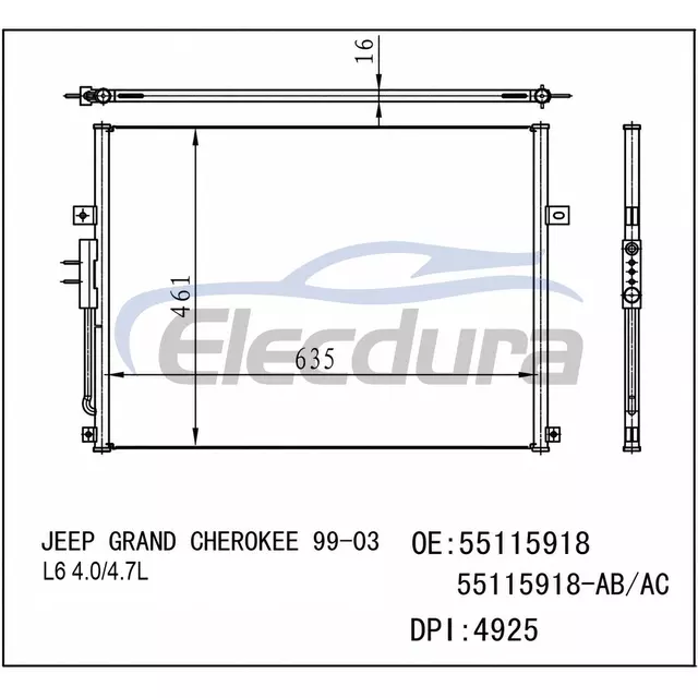 55115918 Jeep Grand Cherokee L6 4 0 1999-2003 L6 / 4.7LA/C Kondensor