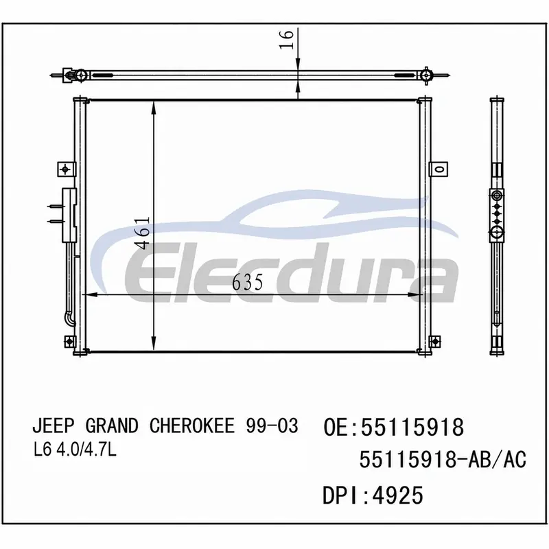 55115918 Jeep Grand Cherokee L6 4 0 1999-2003 L6 / 4.7L Condensador de A/C