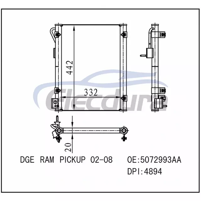 5072993AA Dodge Ram Pickup 2002-2008 A/C kondenz&aacute;tor 26mm j&aacute;dro