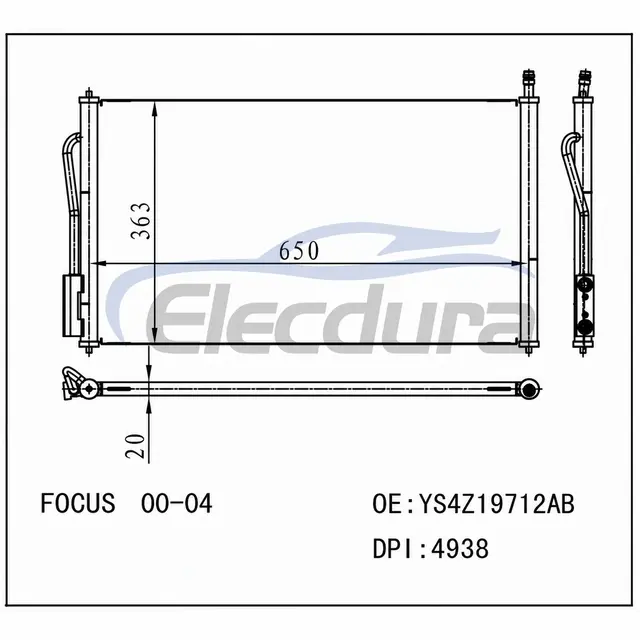 YS4Z19712AB Ford Focus 2000-2004 Condensador de A/C N&uacute;cleo de 20 mm