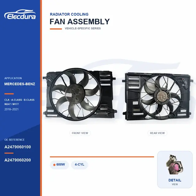 مجموعة مروحة تبريد الردياتير لمرسيدس بنز W247 / W177 600 واط A2479060100 العرض بالجملة