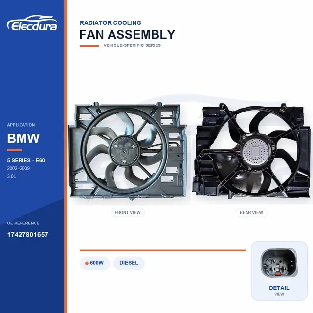 Conjunto da ventoinha de arrefecimento do radiador para BMW E60 600W 17427801657 Fornecimento em massa