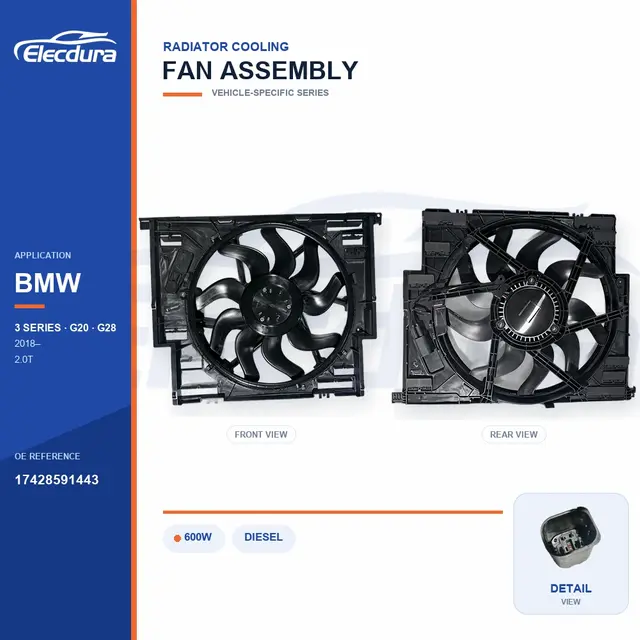 Conjunto del ventilador de refrigeraci&oacute;n del radiador para BMW G20 / G28 600W 17428591443 Suministro a granel