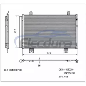 8846050200 Lexus Ls460 2007-2017 kl&iacute;ma kondenz&aacute;tor, 16 mm-es mag