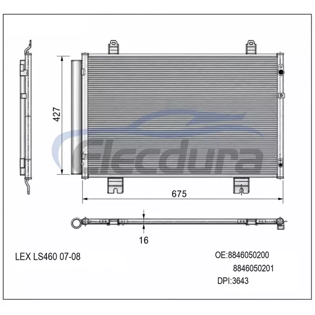 8846050200 Lexus Ls460 2007-2008 Skraplacz klimatyzacji 16mm rdzeń