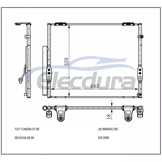 884600C100 トヨタ タンドラ 2007-2008 A/C コンデンサー 16mm コア
